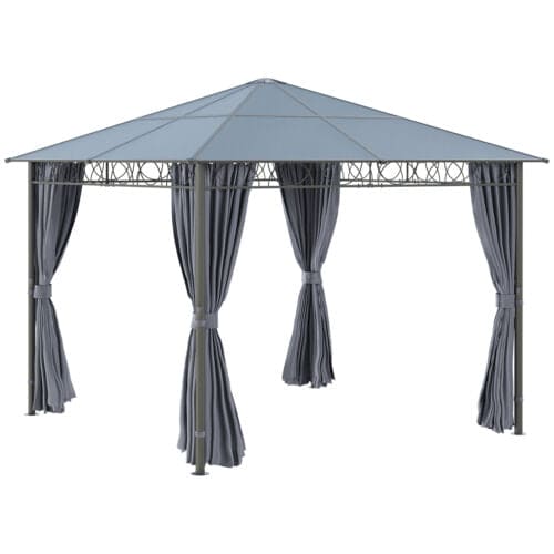 Image of an Outsunny 3m x 3m Polycarbonate Hardtop Gazebo With Curtains, Grey