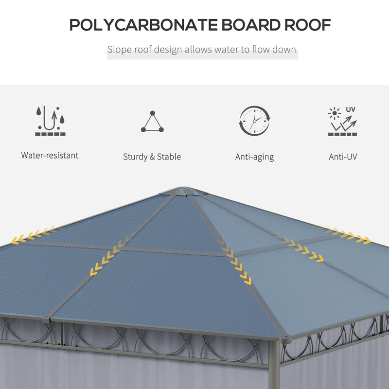 Image of an Outsunny 3m x 3m Polycarbonate Hardtop Gazebo With Curtains, Grey