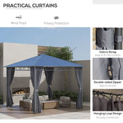 Image of an Outsunny 3m x 3m Polycarbonate Hardtop Gazebo With Curtains, Grey
