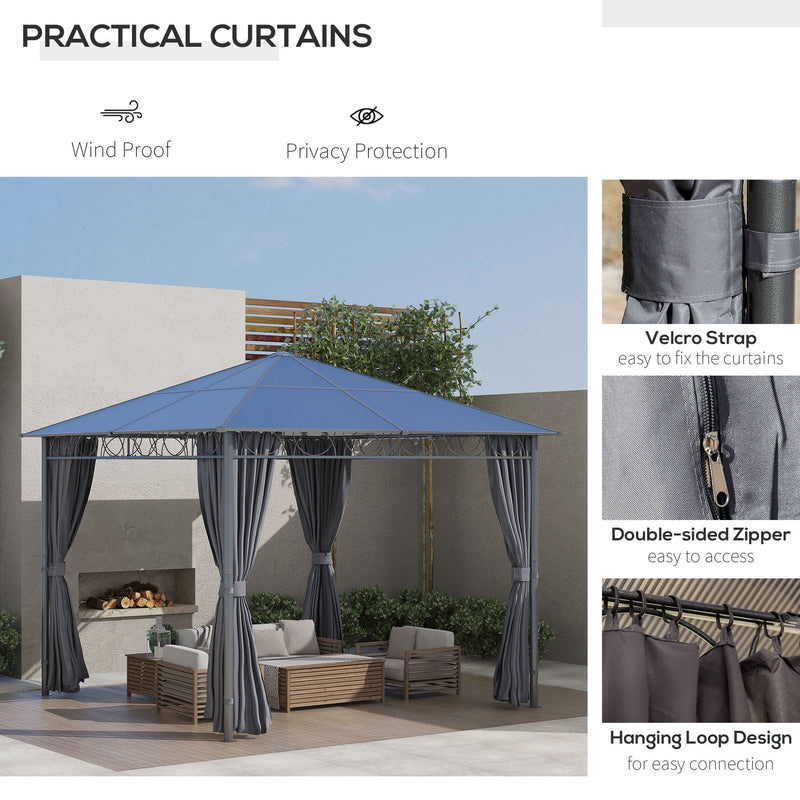 Image of an Outsunny 3m x 3m Polycarbonate Hardtop Gazebo With Curtains, Grey