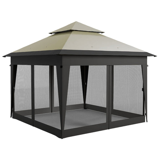 Image of an Outsunny 3m x 3m Pop Up Garden Gazebo Tent With Mesh Sides, Grey