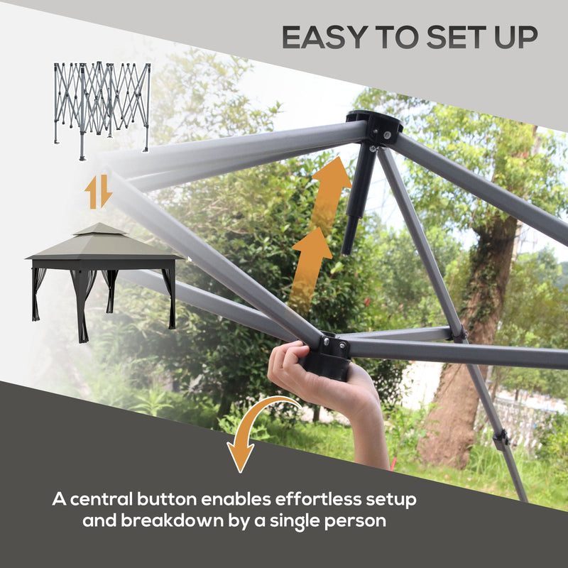 Image of an Outsunny 3m x 3m Pop Up Garden Gazebo Tent With Mesh Sides, Grey