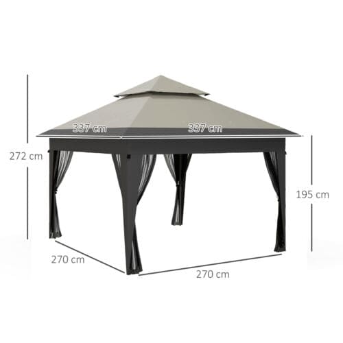 Image of an Outsunny 3m x 3m Pop Up Garden Gazebo Tent With Mesh Sides, Grey