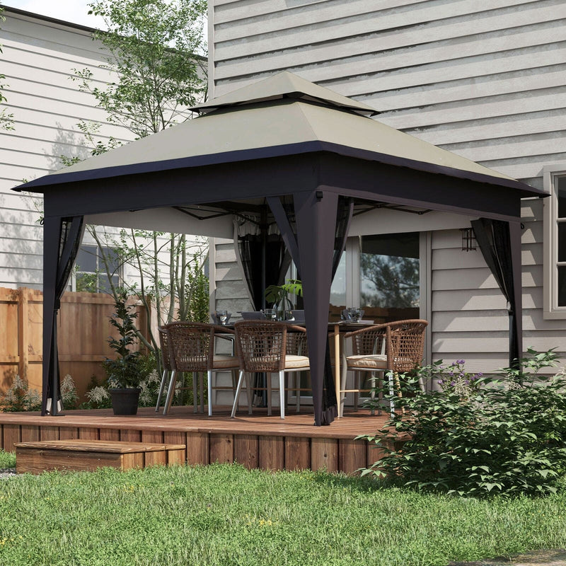 Image of an Outsunny 3m x 3m Pop Up Garden Gazebo Tent With Mesh Sides, Grey