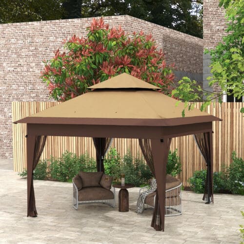 Image of an Outsunny 3m x 3m Pop Up Garden Tent, Khaki