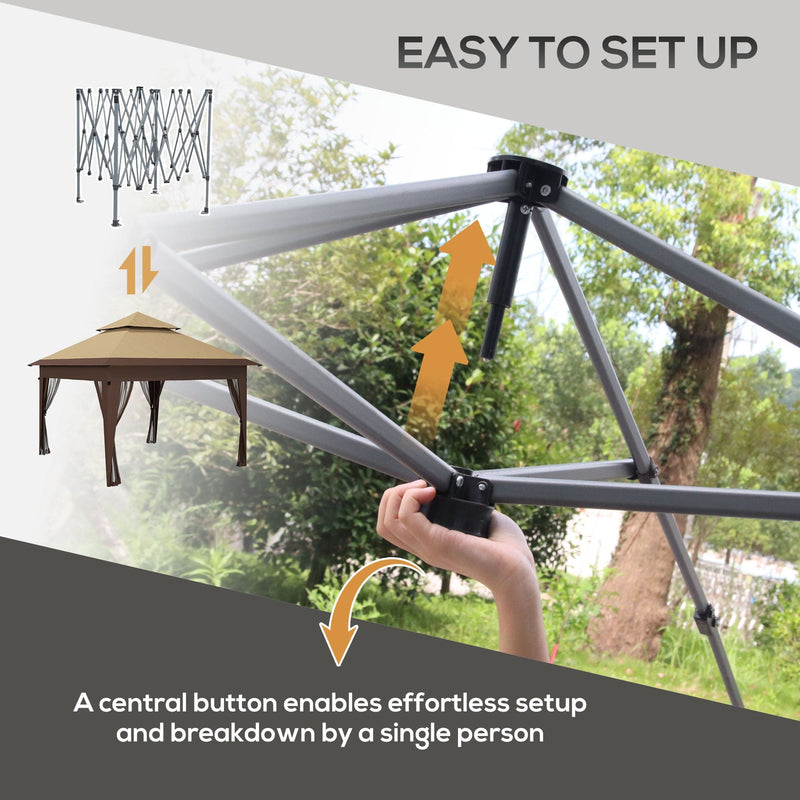 Image of an Outsunny 3m x 3m Pop Up Garden Tent, Khaki