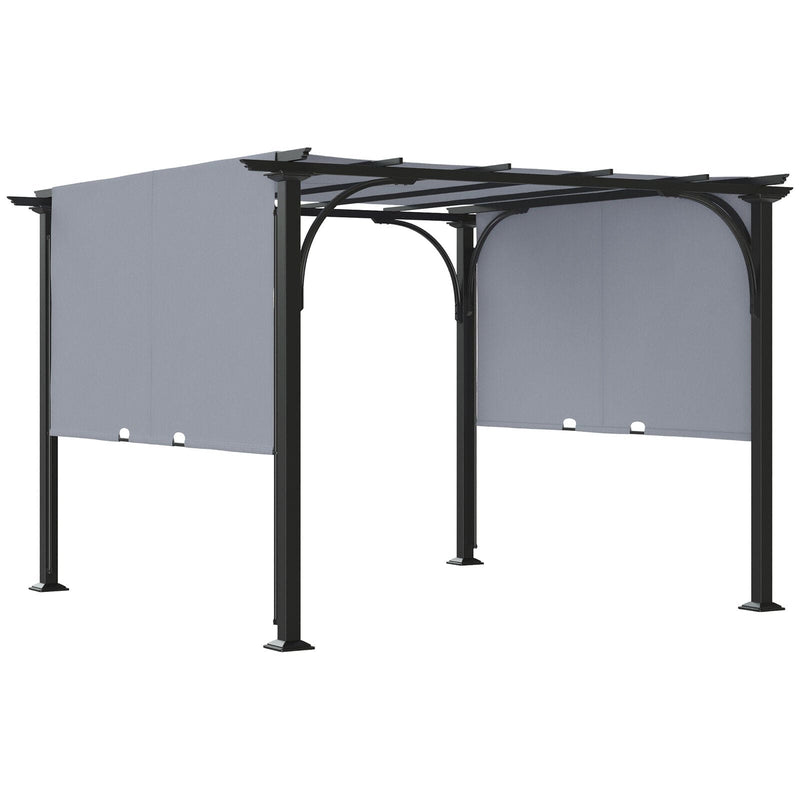 Image of an Outsunny 3m x 3m Steel Pergola With Sliding Canopy Roof And Sides, Grey