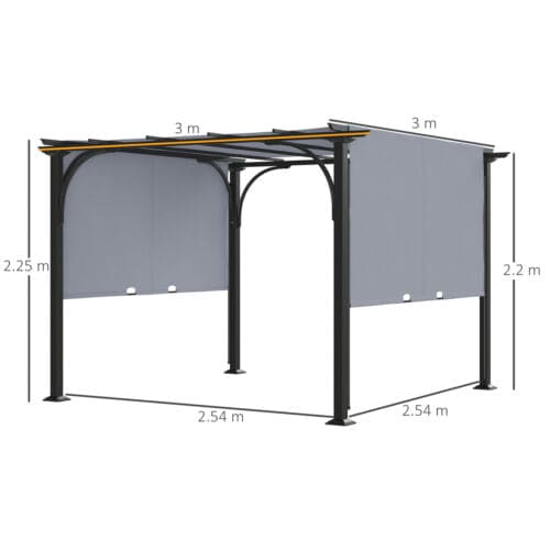 Image of an Outsunny 3m x 3m Steel Pergola With Sliding Canopy Roof And Sides, Grey