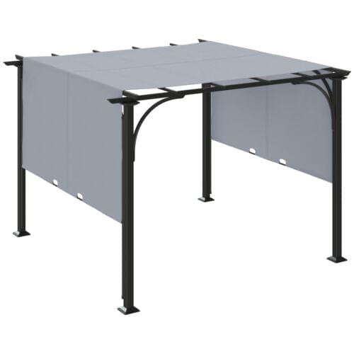 Image of an Outsunny 3m x 3m Steel Pergola With Sliding Canopy Roof And Sides, Grey
