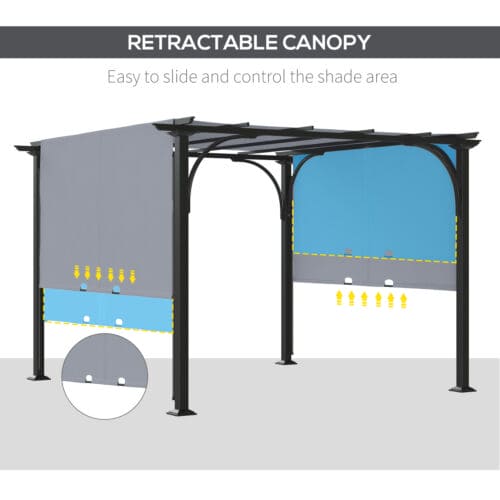 Image of an Outsunny 3m x 3m Steel Pergola With Sliding Canopy Roof And Sides, Grey