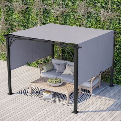 Image of an Outsunny 3m x 3m Steel Pergola With Sliding Canopy Roof And Sides, Grey