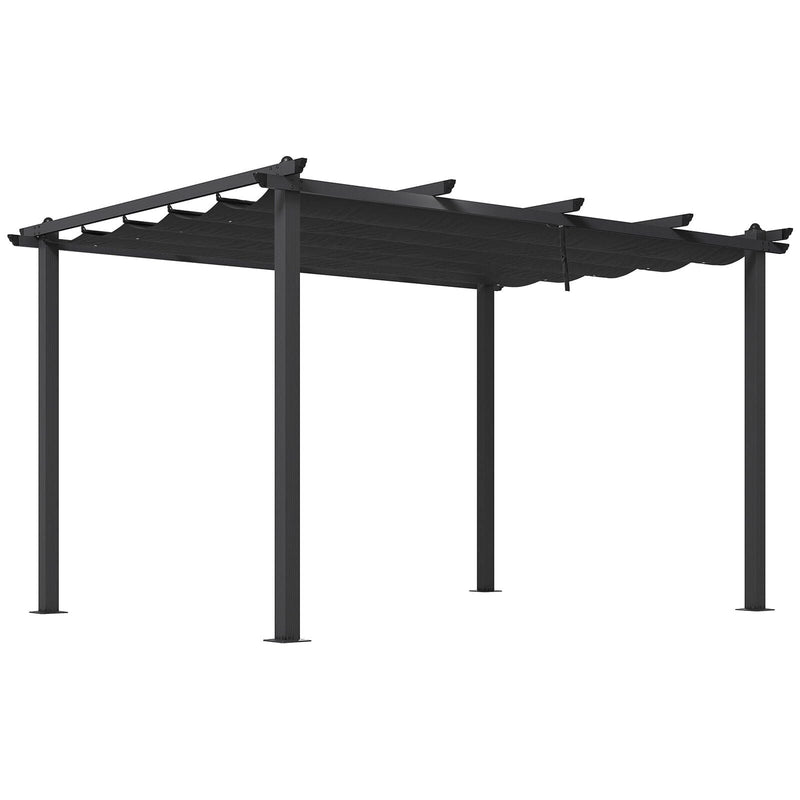 Image of an Outsunny 3m x 4m Aluminium Pergola Kit with Retractable Roof, Dark Grey