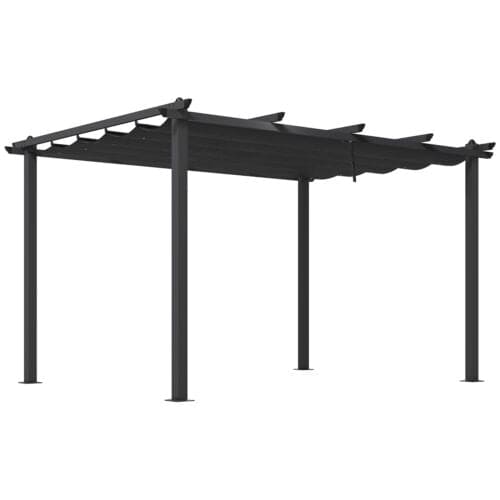Image of an Outsunny 3m x 4m Aluminium Pergola Kit with Retractable Roof, Dark Grey