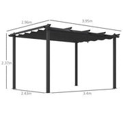 Image of an Outsunny 3m x 4m Aluminium Pergola Kit with Retractable Roof, Dark Grey