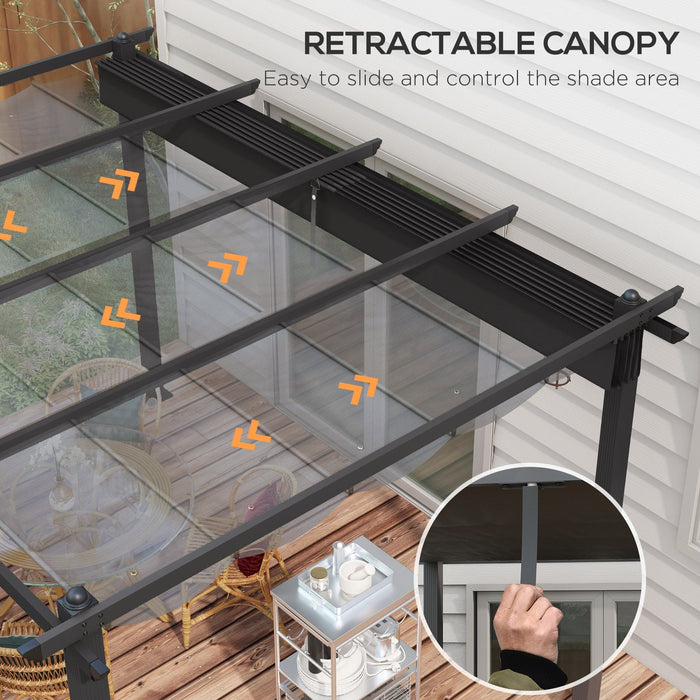 Image of an Outsunny 3m x 4m Aluminium Pergola Kit with Retractable Roof, Dark Grey