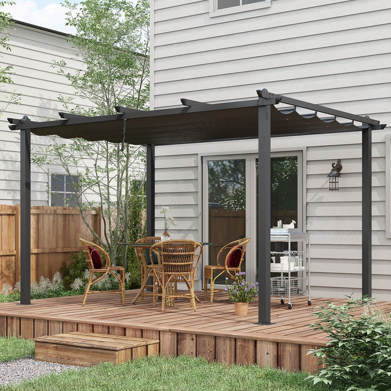 Image of an Outsunny 3m x 4m Aluminium Pergola Kit with Retractable Roof, Dark Grey