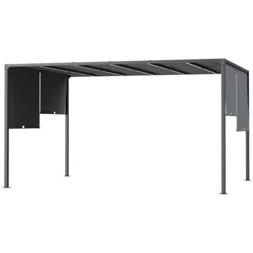 Image of an Outsunny 3m x 4m Metal Pergola with Retractable Roof and LED Lights, Dark Grey