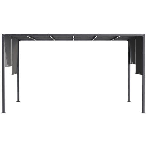Image of an Outsunny 3m x 4m Metal Pergola with Retractable Roof and LED Lights, Dark Grey