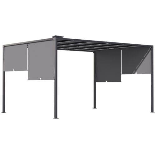 Image of an Outsunny 3m x 4m Metal Pergola with Retractable Roof and LED Lights, Dark Grey
