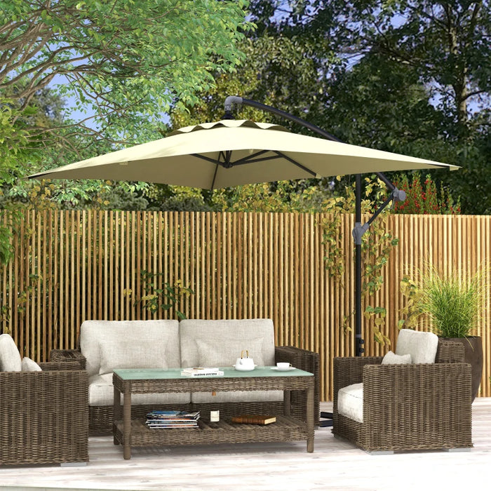 Image of a beige rectangular cantilever garden parasol