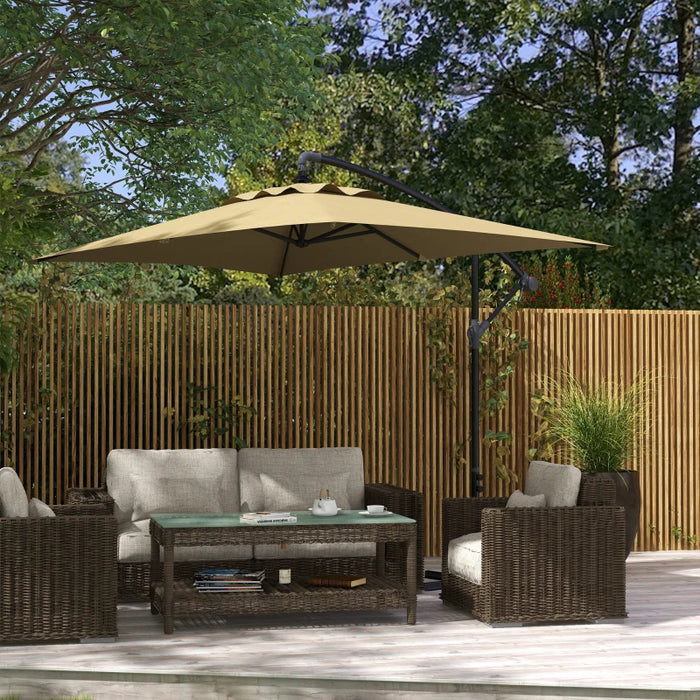 Image of a coffee coloured rectangular cantilever garden parasol