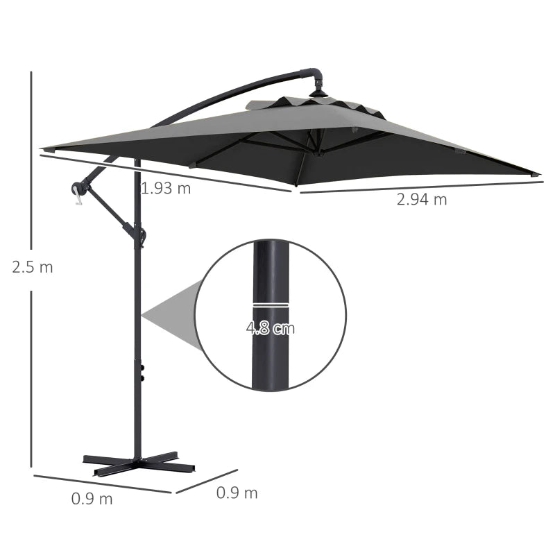 Image of a dark grey rectangular cantilever garden parasol