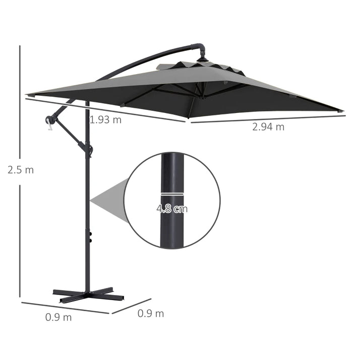 Image of a grey rectangular cantilever patio parasol