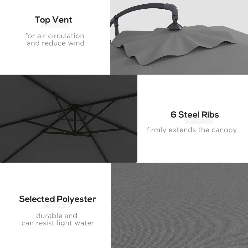 Image of a dark grey rectangular cantilever garden parasol