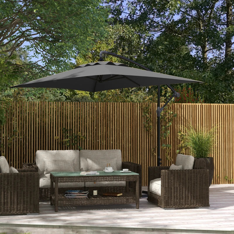 Image of a dark grey rectangular cantilever garden parasol