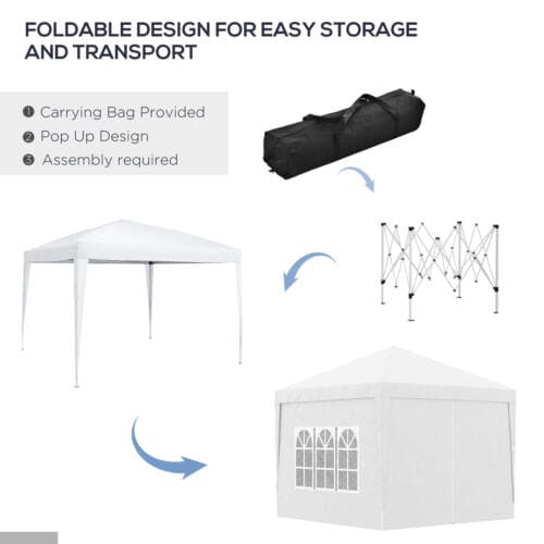 Image of an Outsunny 3x3 Pop Up Gazebo With Sides, White