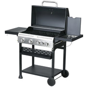 Image of a 4 Burner Gas BBQ With Side Burner, Galvanised Steel, Black
