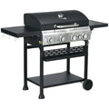 Image of a 4 Burner Gas BBQ With Side Burner, Galvanised Steel, Black