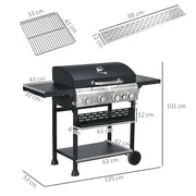Image of a 4 Burner Gas BBQ With Side Burner, Galvanised Steel, Black