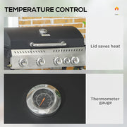 Image of a 4 Burner Gas BBQ With Side Burner, Galvanised Steel, Black
