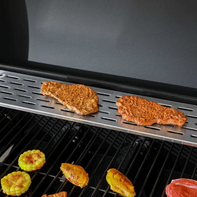 Image of a 4 Burner Gas BBQ With Side Burner, Galvanised Steel, Black