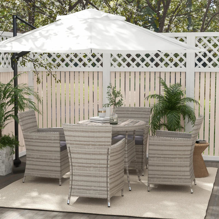 Image of an Outsunny 4 Seat Rattan Dining Set, Round Table, 4 Armchairs, Grey