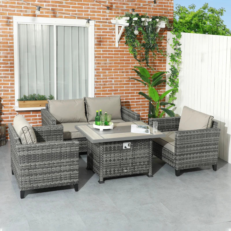 Image of a Rattan Patio Furniture Set With Fire Pit Table, Grey