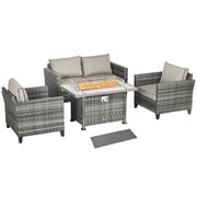 Image of a Rattan Patio Furniture Set With Fire Pit Table, Grey