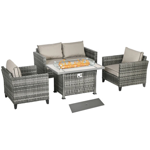 Image of a Rattan Patio Furniture Set With Fire Pit Table, Grey