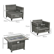 Image of a Rattan Patio Furniture Set With Fire Pit Table, Grey