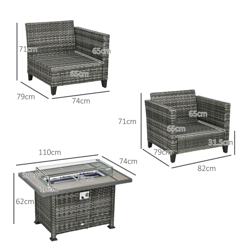 Image of a Rattan Patio Furniture Set With Fire Pit Table, Grey