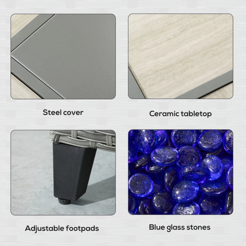 Image of a Rattan Patio Furniture Set With Fire Pit Table, Grey