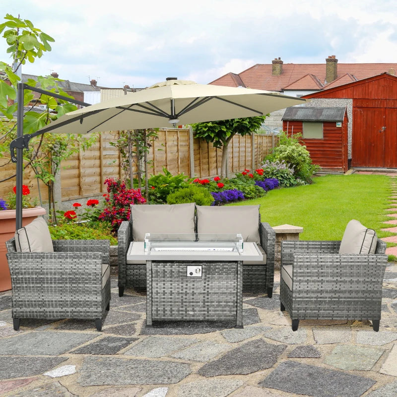 Image of a Rattan Patio Furniture Set With Fire Pit Table, Grey
