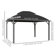 Image of a 4m x 3m Aluminium Polycarbonate Double Top Hard Roof Gazebo With Curtains and Mesh Nettings Black