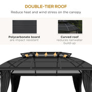 Image of a 4m x 3m Aluminium Polycarbonate Double Top Hard Roof Gazebo With Curtains and Mesh Nettings Black