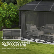 Image of a 4m x 3m Aluminium Polycarbonate Double Top Hard Roof Gazebo With Curtains and Mesh Nettings Black