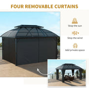 Image of a 4m x 3m Aluminium Polycarbonate Double Top Hard Roof Gazebo With Curtains and Mesh Nettings Black