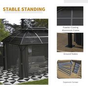Image of a 4m x 3m Aluminium Polycarbonate Double Top Hard Roof Gazebo With Curtains and Mesh Nettings Black