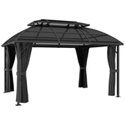 Image of a 4m x 3m Aluminium Polycarbonate Double Top Hard Roof Gazebo With Curtains and Mesh Nettings Black