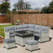 Image of a 5 Seater Grey Outdoor Rattan Sofa Set with Cushions Footstools and Height Adjustable Table